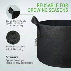 VIVOSUN 20 Gal. Heavy-Duty Nonwoven Fabric Plant Grow Bags with Handles (5-Pack) -Deals Silky Store black vivosun grow bags x001f11r3d 4f 1000