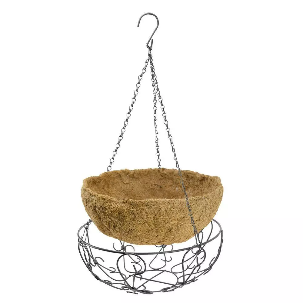 Gilbert & Bennett 14 in. Painted Steel Filigree Hanging Basket with Coco Liner 4 Gilbert & Bennett 14 in. Painted Steel Filigree Hanging Basket with Coco Liner - Image 4