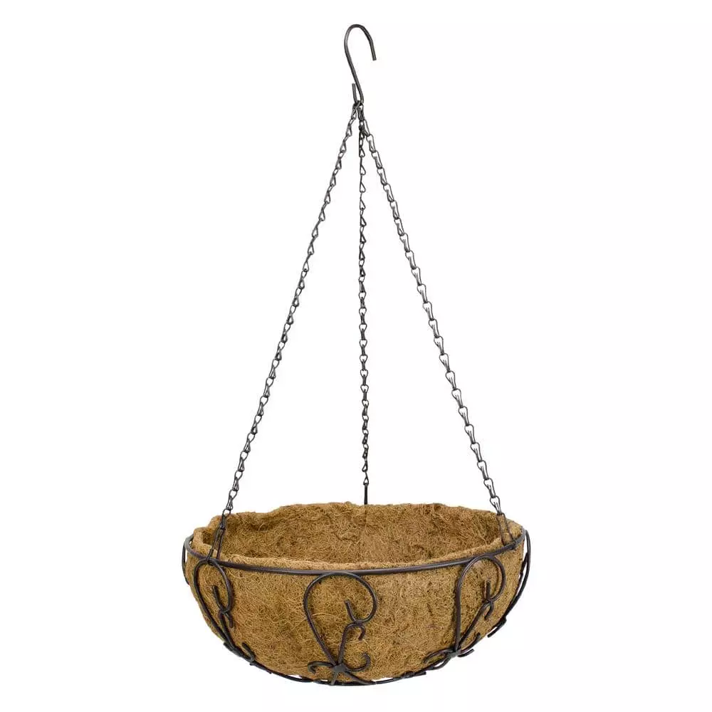 Gilbert & Bennett 14 in. Painted Steel Filigree Hanging Basket with Coco Liner 1 Gilbert & Bennett 14 in. Painted Steel Filigree Hanging Basket with Coco Liner