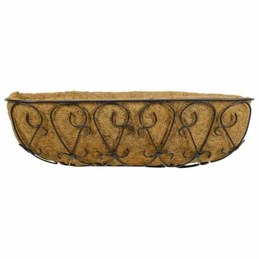 Gilbert & Bennett 24 in. Painted Metal Filigree Trough Planter with Coco Basket -Deals Silky Store bronze steel gilbert bennett railing planters htrfg24 64 1000