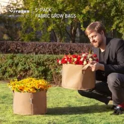 VIVOSUN 1 Gal. Brown Fabric Nonwoven Plant Grow Bags with Handles (5-Pack) -Deals Silky Store brown vivosun grow bags x002iojykj 4f 1000