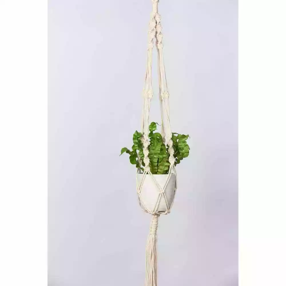 Primitive Planters 42 in. Ivory Woven Cotton Twisted Cord Plant Hanger 2 Primitive Planters 42 in. Ivory Woven Cotton Twisted Cord Plant Hanger - Image 2