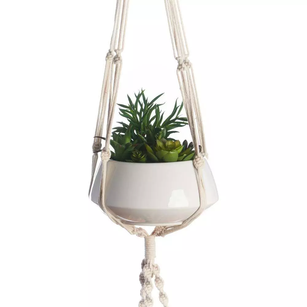 Primitive Planters 60 in. Woven Cotton 2-Tier Woven Plant Hanger 3 Primitive Planters 60 in. Woven Cotton 2-Tier Woven Plant Hanger - Image 3