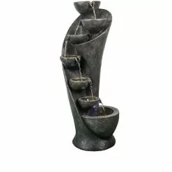 Maocao hoom Outdoor 7-Tier Resin Water Fountain with LED Light