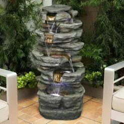 Maocao hoom 33 in. Tall Outdoor 5-Tier Fiberglass Water Fountain with LED -Deals Silky Store maocao hoom freestanding fountains dj c 3038185 1f 1000