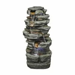 Maocao hoom 33 in. Tall Outdoor 5-Tier Fiberglass Water Fountain with LED
