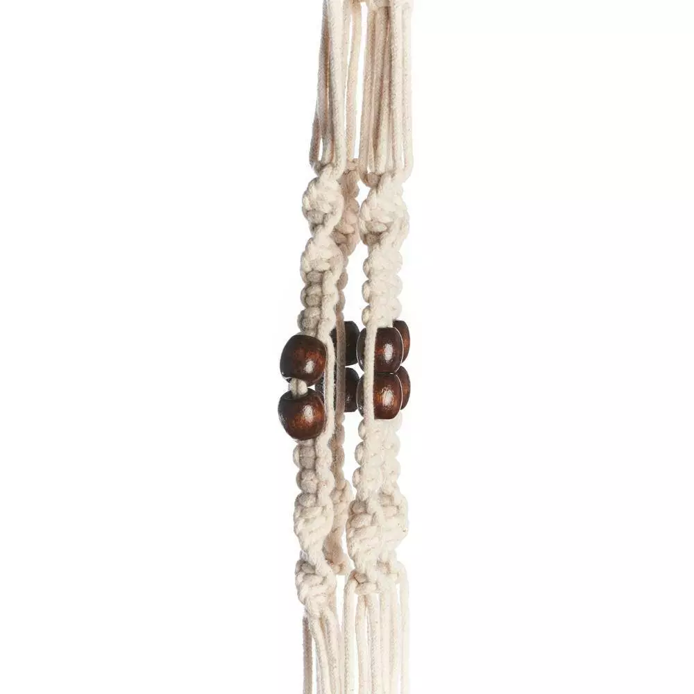 Primitive Planters 42 in. Off White Woven Cotton Beaded Cotton Woven Plant Hanger with Brown Beads 3 Primitive Planters 42 in. Off White Woven Cotton Beaded Cotton Woven Plant Hanger with Brown Beads - Image 3