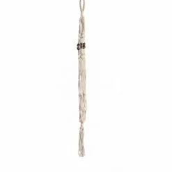 Primitive Planters 42 in. Off White Woven Cotton Beaded Cotton Woven Plant Hanger with Brown Beads