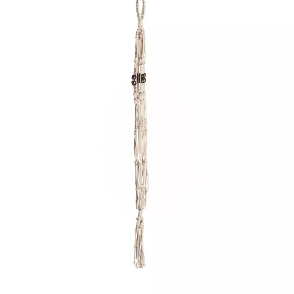 Primitive Planters 42 in. Off White Woven Cotton Beaded Cotton Woven Plant Hanger with Brown Beads 1 Primitive Planters 42 in. Off White Woven Cotton Beaded Cotton Woven Plant Hanger with Brown Beads