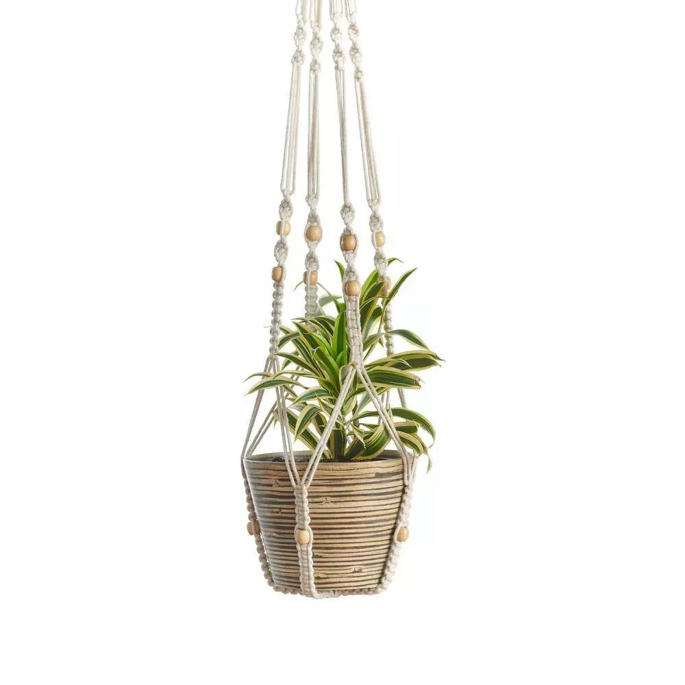 Primitive Planters 42 in. Off White Woven Cotton No Tassel Woven Plant Hanger 3 Primitive Planters 42 in. Off White Woven Cotton No Tassel Woven Plant Hanger - Image 3