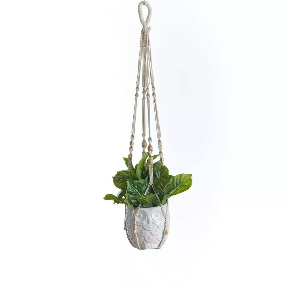 Primitive Planters 42 in. Off White Woven Cotton No Tassel Woven Plant Hanger 2 Primitive Planters 42 in. Off White Woven Cotton No Tassel Woven Plant Hanger - Image 2