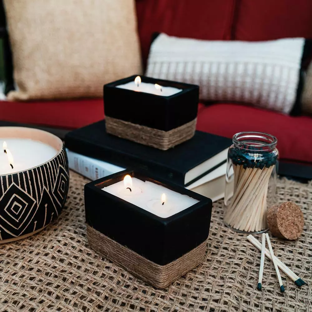 PATIO ESSENTIALS 6 oz. Rectangular Ceramic Citronella Candle with Rope Accent (3-Pack) 4 PATIO ESSENTIALS 6 oz. Rectangular Ceramic Citronella Candle with Rope Accent (3-Pack) - Image 4