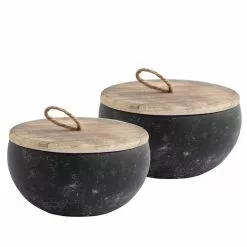 PATIO ESSENTIALS 19 oz. Rustic Ceramic 3 Wick Citronella Candle with Wooden Lid (2-Pack)