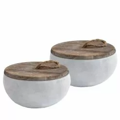 PATIO ESSENTIALS 19 oz. Rustic Ceramic 3 Wick Citronella Candle with Wooden Lid (2-Pack)