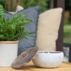 PATIO ESSENTIALS 19 oz. Rustic Ceramic 3 Wick Citronella Candle with Wooden Lid (2-Pack) -Deals Silky Store patio essentials citronella candles 202076ce spk fa 1000