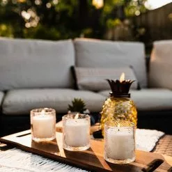 PATIO ESSENTIALS 7 oz. Palm Print Citronella Glass Candle (3-Pack) -Deals Silky Store patio essentials citronella candles 220144w spk 4f 1000