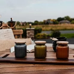 PATIO ESSENTIALS 7.5 oz. Glass Farmhouse Citronella Candle with Wooden Lid (3-Pack) -Deals Silky Store patio essentials citronella candles 220166 spk 44 1000