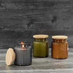PATIO ESSENTIALS 7.5 oz. Glass Farmhouse Citronella Candle with Wooden Lid (3-Pack) -Deals Silky Store patio essentials citronella candles 220166 spk 4f 1000