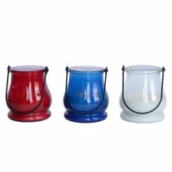 PATIO ESSENTIALS 5 oz. Patriotic Glass Lantern Set (3-Pack)