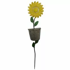 Seasonal Abode Inc Andy Yellow/Gray Iron Sunflower Garden Stake with Pot