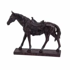 Seasonal Abode Inc Juliana Brown Resin Rustic Horse with Saddle on Base