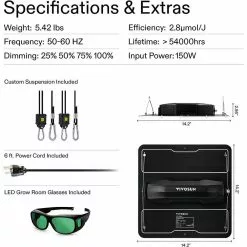 VIVOSUN 14.2ft. 150-Watt LED Grow Light with Samsung LM301 Diodes and Daisy Chain Driver, Warm White -Deals Silky Store vivosun grow light kits x0032pjec1 76 1000