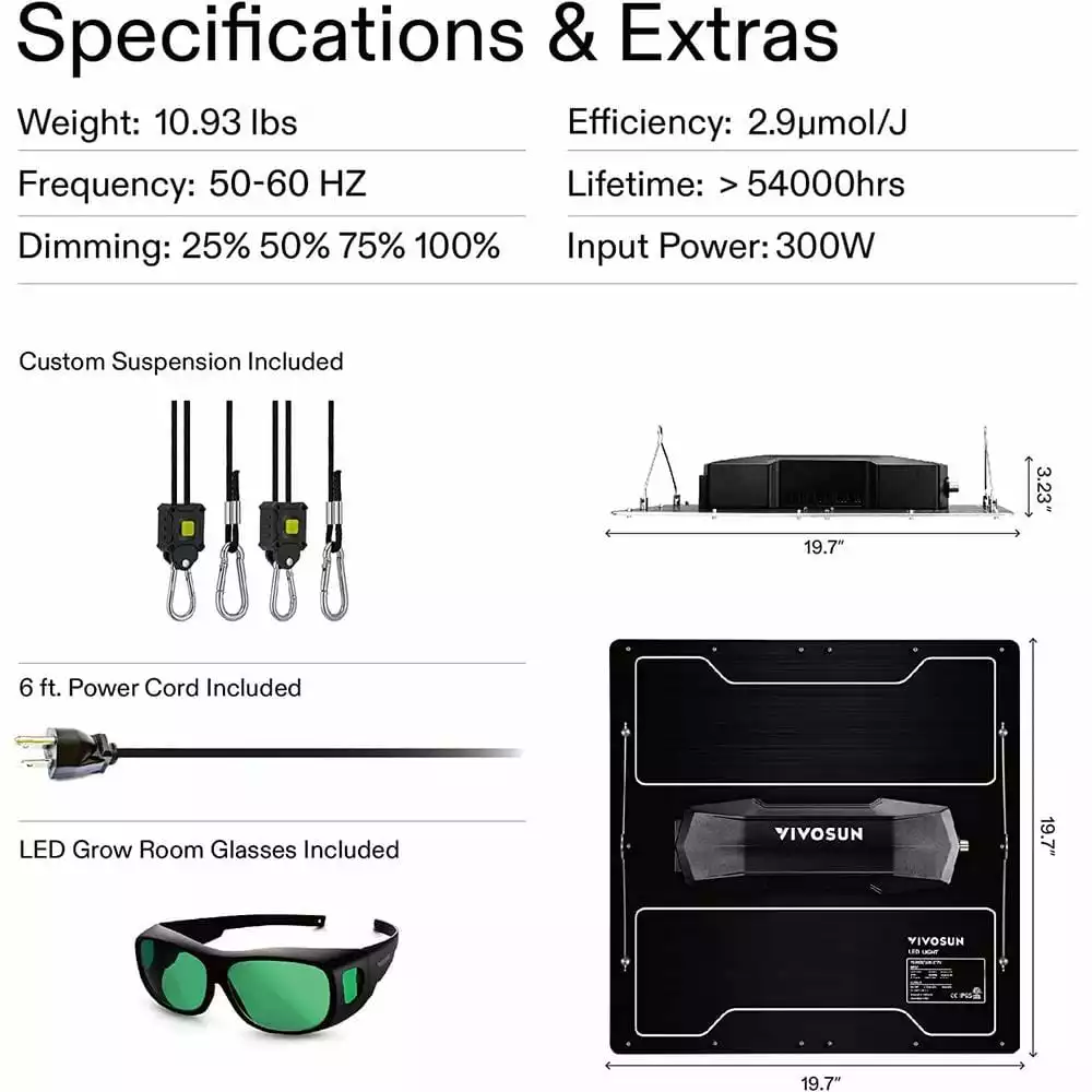 VIVOSUN 300-Watt LED Grow Light with Samsung LM301 Diodes and Daisy Chain Driver, Warm White 7 VIVOSUN 300-Watt LED Grow Light with Samsung LM301 Diodes and Daisy Chain Driver, Warm White - Image 7