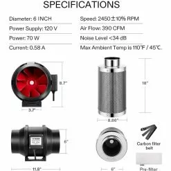 VIVOSUN 6 in. 390 CFM Inline Duct Fan with 6 in. x 18 in. Carbon Filter Odor Control System -Deals Silky Store vivosun grow room ventilation wal 306201pc 6 1f 1000
