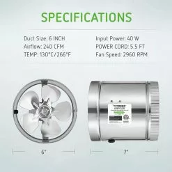 VIVOSUN 6 in. 240 CFM Inline Duct Fan with 5.5 ft. Grounded Power Cord -Deals Silky Store vivosun grow room ventilation x000yyf4a9 4f 1000