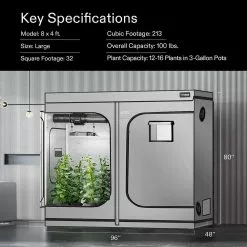 VIVOSUN 8 ft. x 4 ft. Gray Grow Tent with 22 mm Poles, Observation Window and Floor Tray -Deals Silky Store vivosun grow tents gt 0005 76 1000