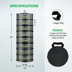 VIVOSUN 8-Layer Hanging Mesh Drying Rack with Green Zippers for Dehydrating -Deals Silky Store vivosun specialty garden tools x002x8nxtn 44 1000