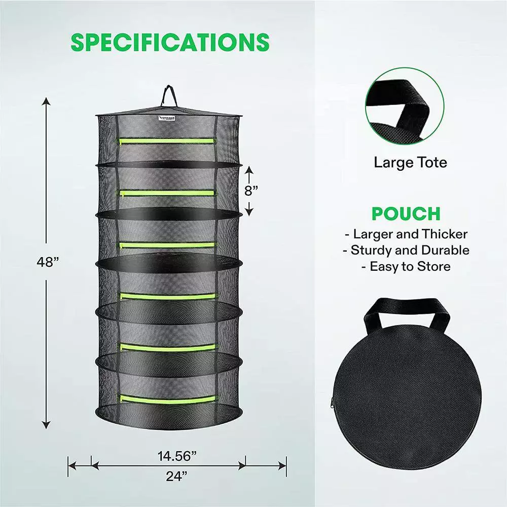 VIVOSUN 6-Layer Hanging Mesh Drying Rack with Green Zippers for Dehydrating 3 VIVOSUN 6-Layer Hanging Mesh Drying Rack with Green Zippers for Dehydrating - Image 3