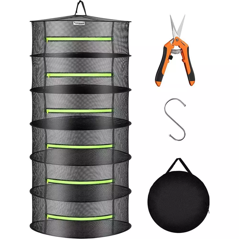 VIVOSUN 6-Layer Hanging Mesh Drying Rack with Green Zippers for Dehydrating 1 VIVOSUN 6-Layer Hanging Mesh Drying Rack with Green Zippers for Dehydrating