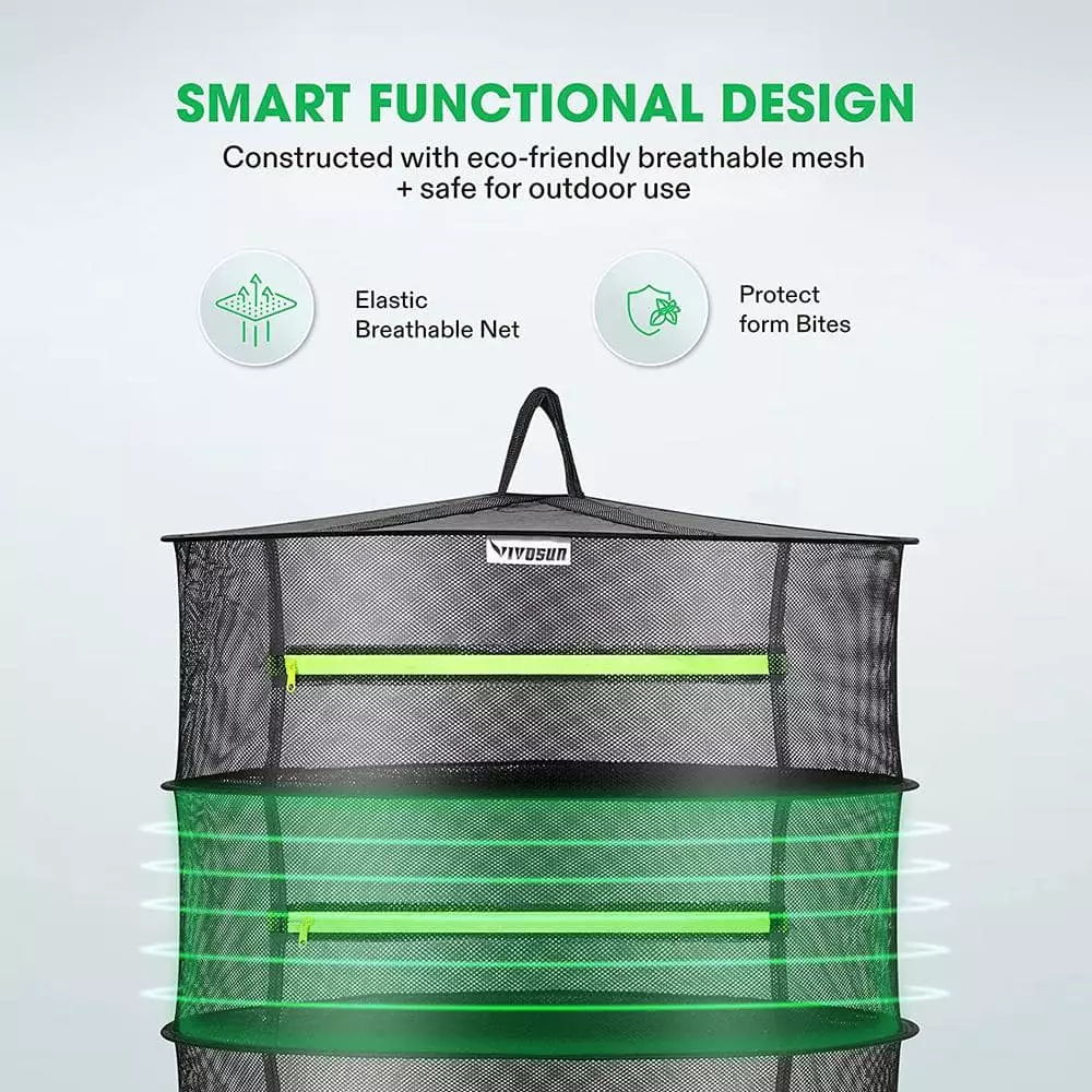 VIVOSUN 6-Layer Hanging Mesh Drying Rack with Green Zippers for Dehydrating 2 VIVOSUN 6-Layer Hanging Mesh Drying Rack with Green Zippers for Dehydrating - Image 2
