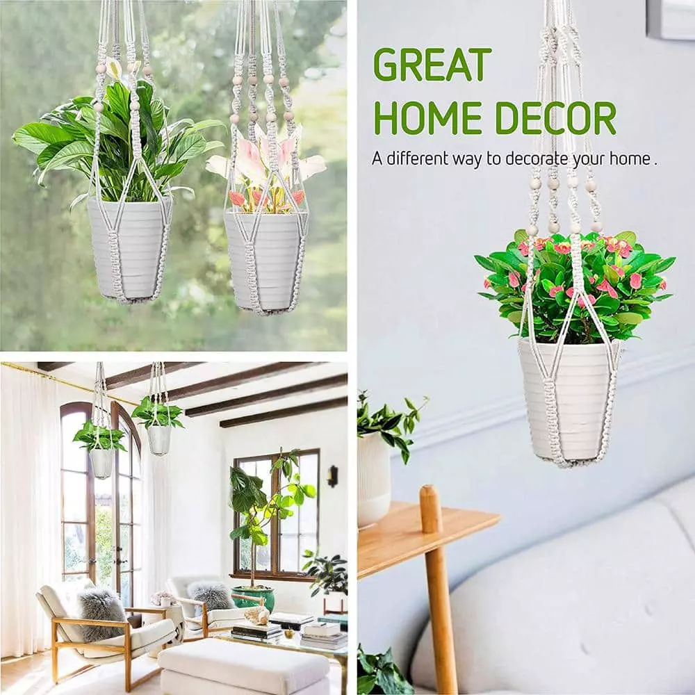 VIVOSUN 4 Legs Cotton Rope White Macrame Plant Hanger with Hook 3 VIVOSUN 4 Legs Cotton Rope White Macrame Plant Hanger with Hook - Image 3