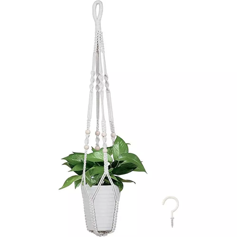 VIVOSUN 4 Legs Cotton Rope White Macrame Plant Hanger with Hook 1 VIVOSUN 4 Legs Cotton Rope White Macrame Plant Hanger with Hook