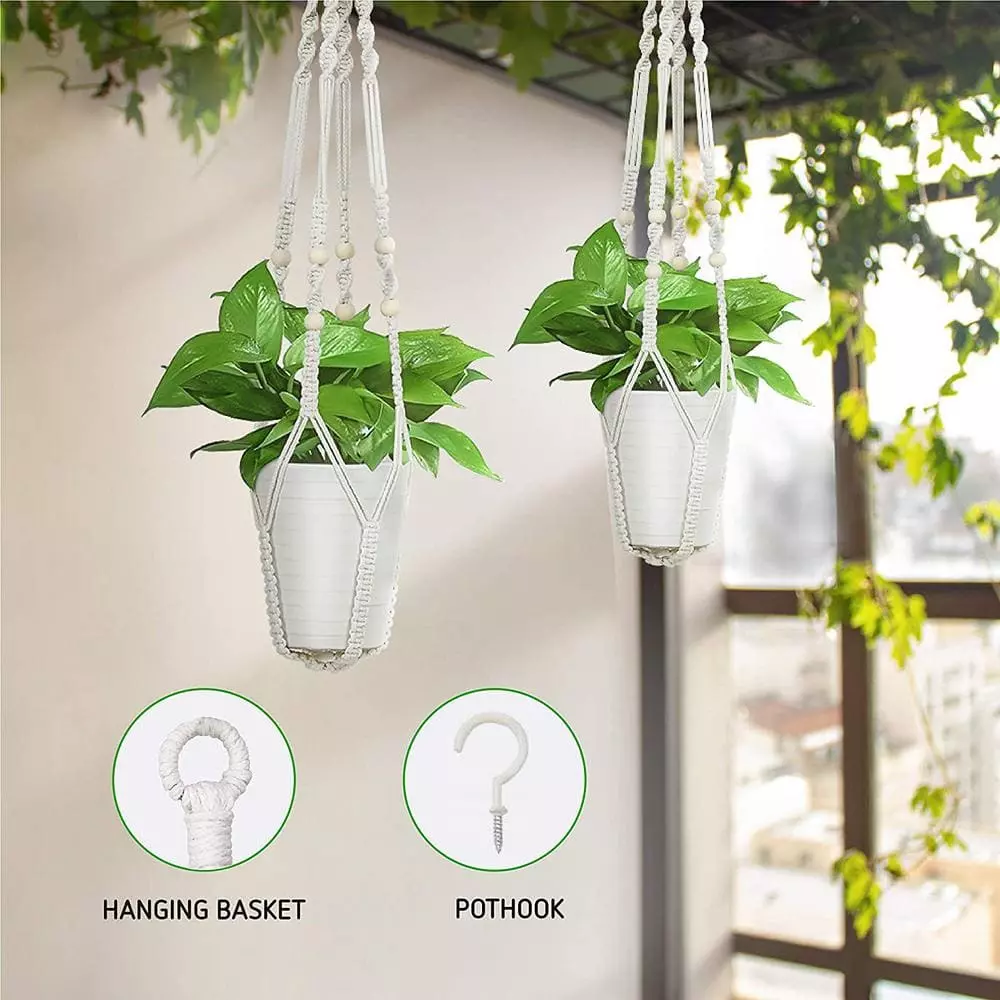 VIVOSUN 4 Legs Cotton Rope White Macrame Plant Hanger with Hook 2 VIVOSUN 4 Legs Cotton Rope White Macrame Plant Hanger with Hook - Image 2
