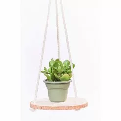 Primitive Planters 10 in. Wood Hanging Hardwood with Cotton Hanger