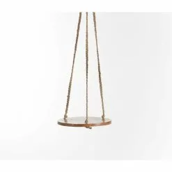 Primitive Planters 8 in. Round Wooden Hanging with Jute